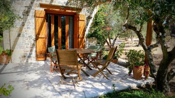 Table and chairs on the terrace outside the lounge